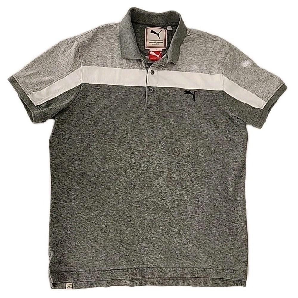 Vintage Puma‎ Men's *Large* Polo Golf Shirt Color Block Gray/White Retro Y2K EUC